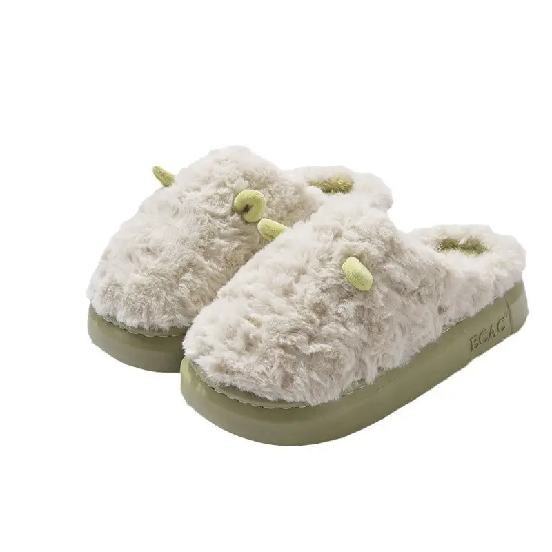 Women Mute Cotton Winter Slippers Green Non-Slip