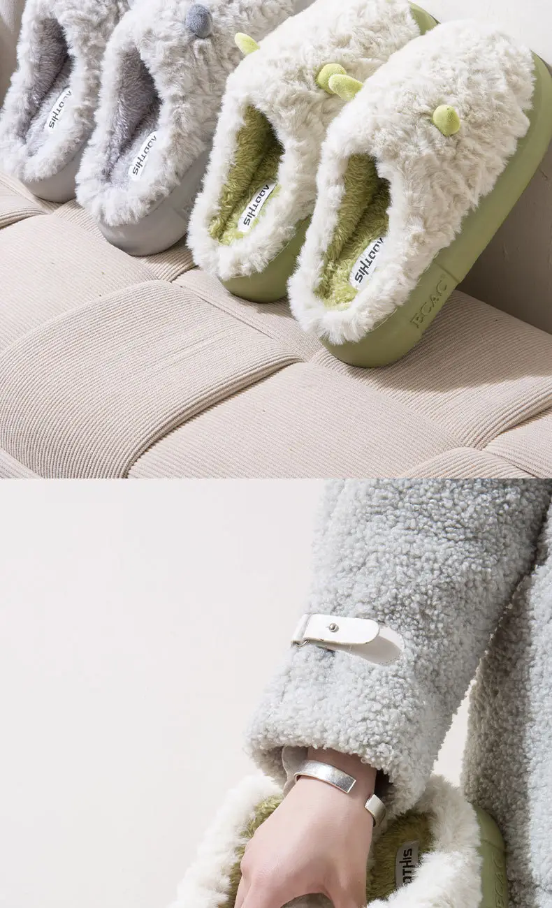 Women Mute Cotton Winter Slippers Green Non-Slip — feature 15