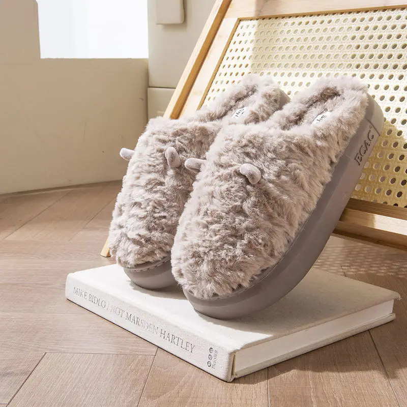 Women Mute Cotton Winter Slippers Green Non-Slip