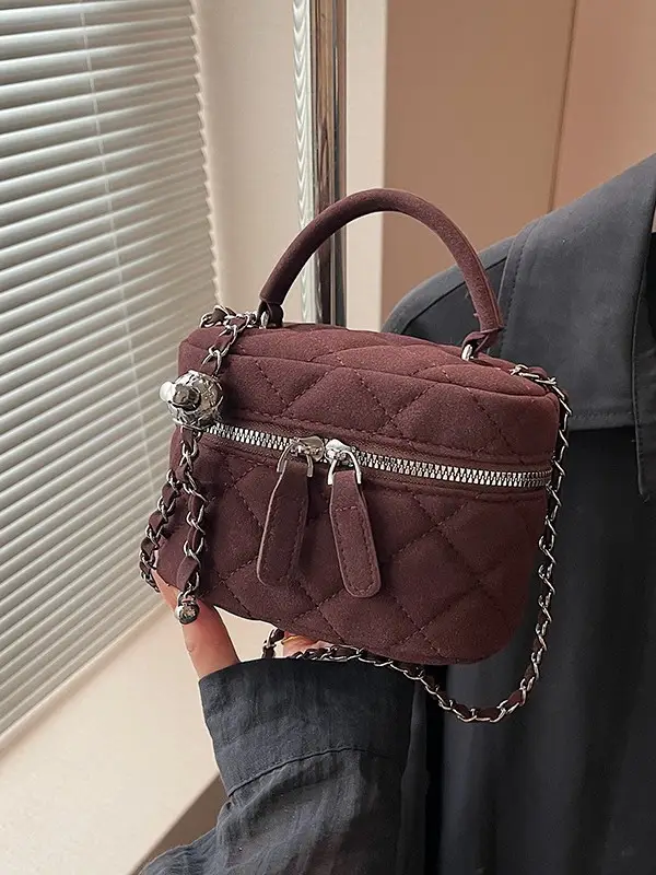 Brown Quilted Crossbody Bag with Chain for Women - Image 5