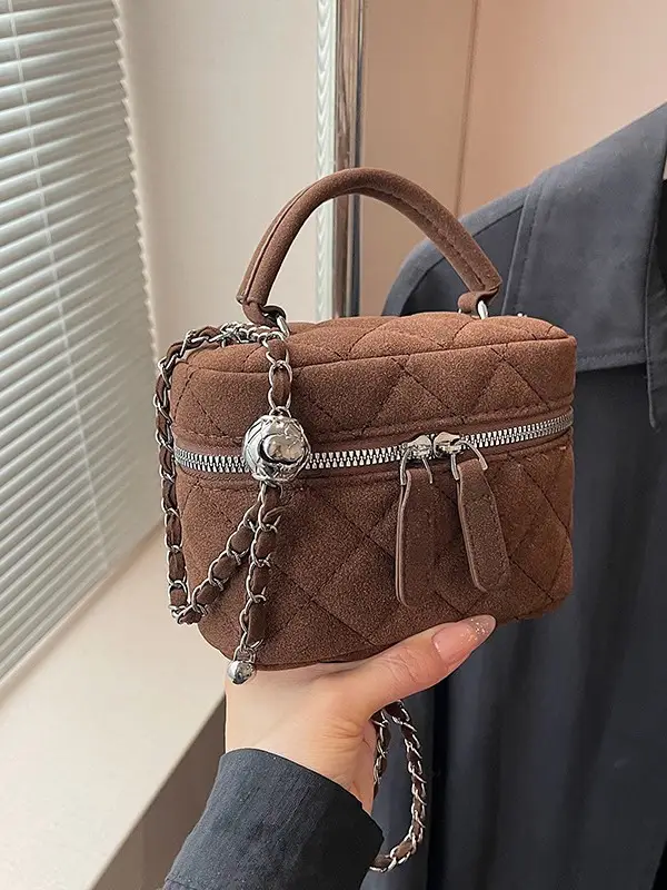 Brown Quilted Crossbody Bag with Chain for Women - Image 7