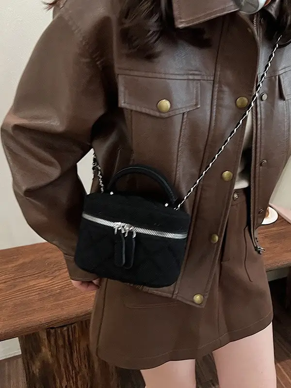 Brown Quilted Crossbody Bag with Chain for Women - Image 8