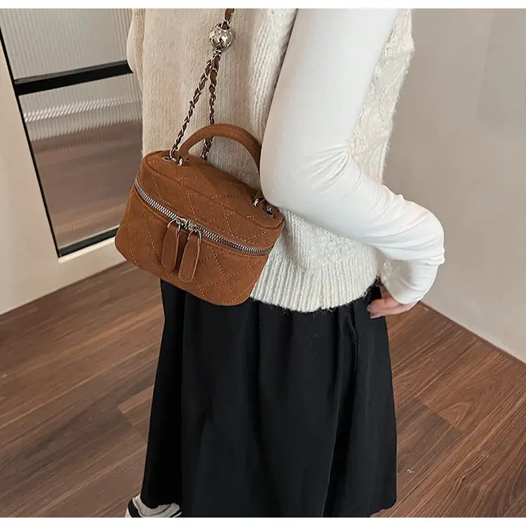 Brown Quilted Crossbody Bag with Chain for Women — feature 11
