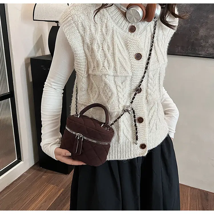 Brown Quilted Crossbody Bag with Chain for Women — feature 17