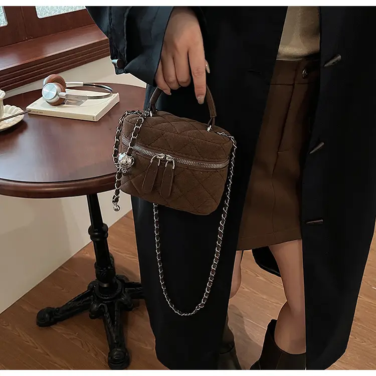 Brown Quilted Crossbody Bag with Chain for Women — feature 24