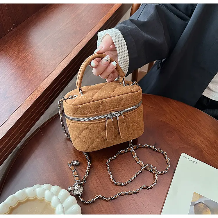 Brown Quilted Crossbody Bag with Chain for Women — feature 38