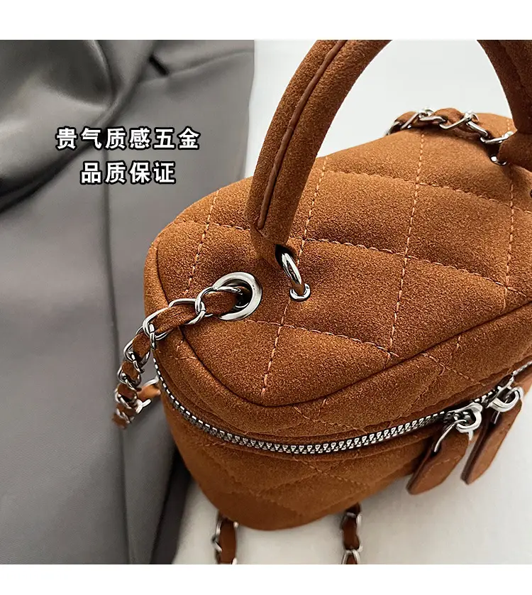 Brown Quilted Crossbody Bag with Chain for Women — feature 4