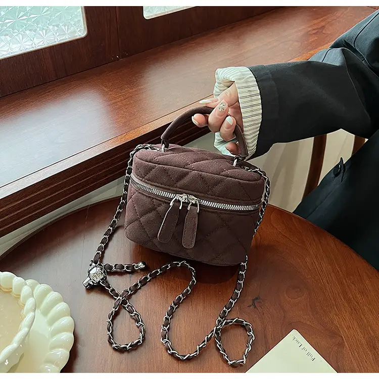 Brown Quilted Crossbody Bag with Chain for Women — feature 42