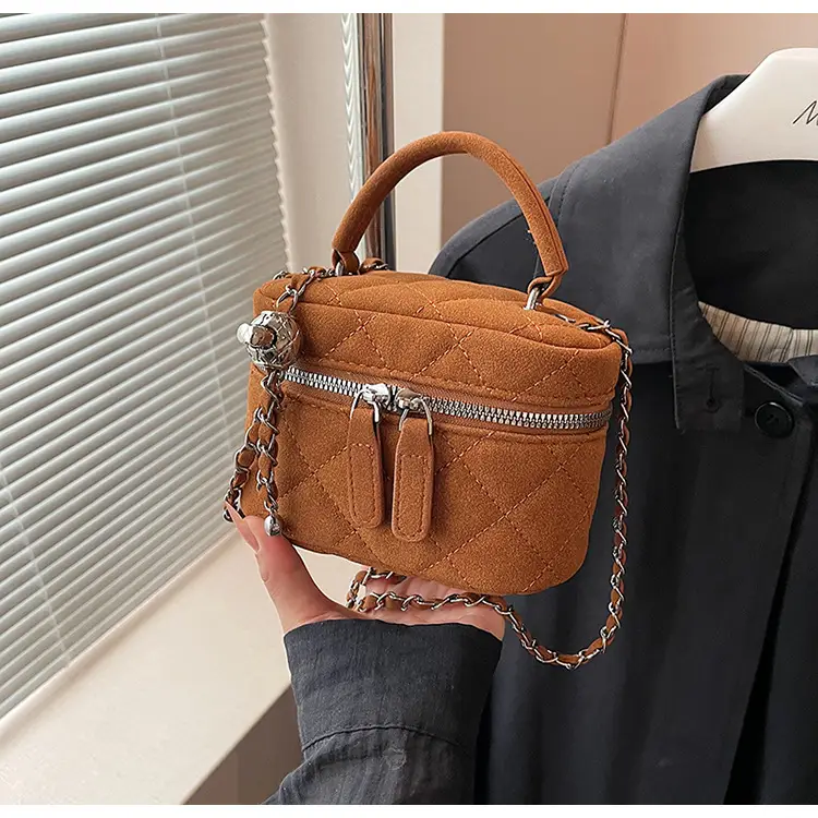 Brown Quilted Crossbody Bag with Chain for Women — feature 46