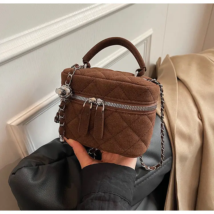 Brown Quilted Crossbody Bag with Chain for Women — feature 50