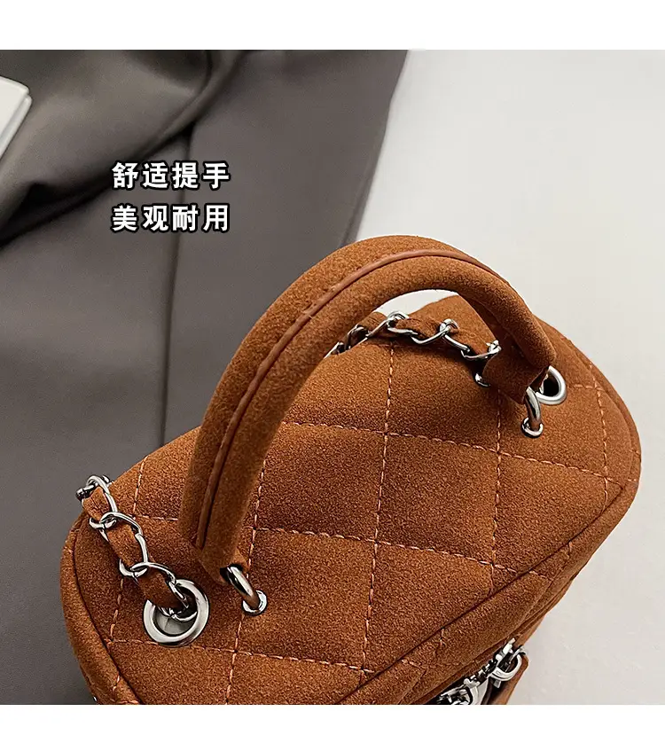 Brown Quilted Crossbody Bag with Chain for Women — feature 6