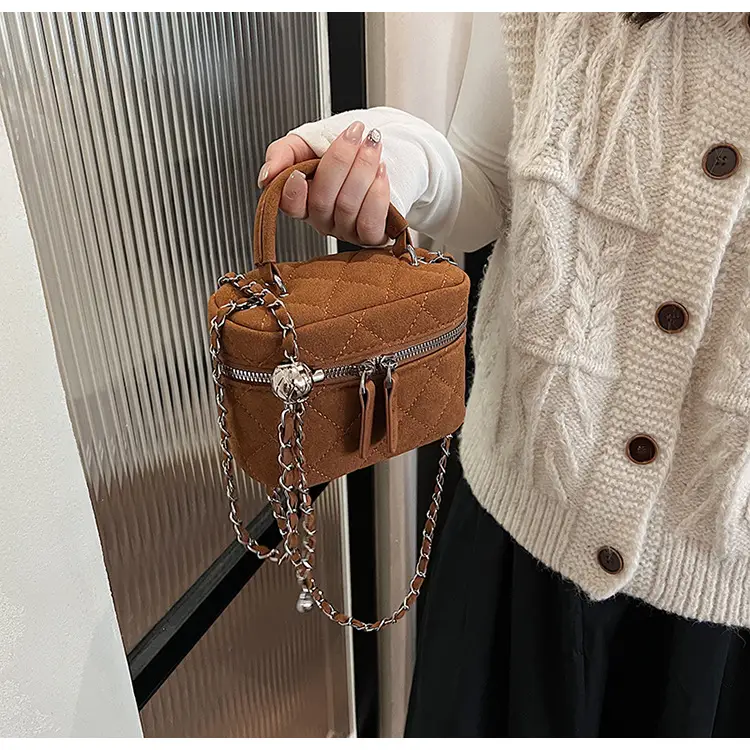 Brown Quilted Crossbody Bag with Chain for Women — feature 9