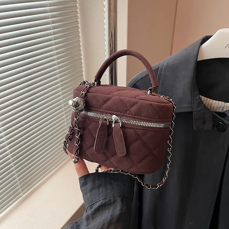 Brown Quilted Crossbody Bag with Chain for Women - Image 2