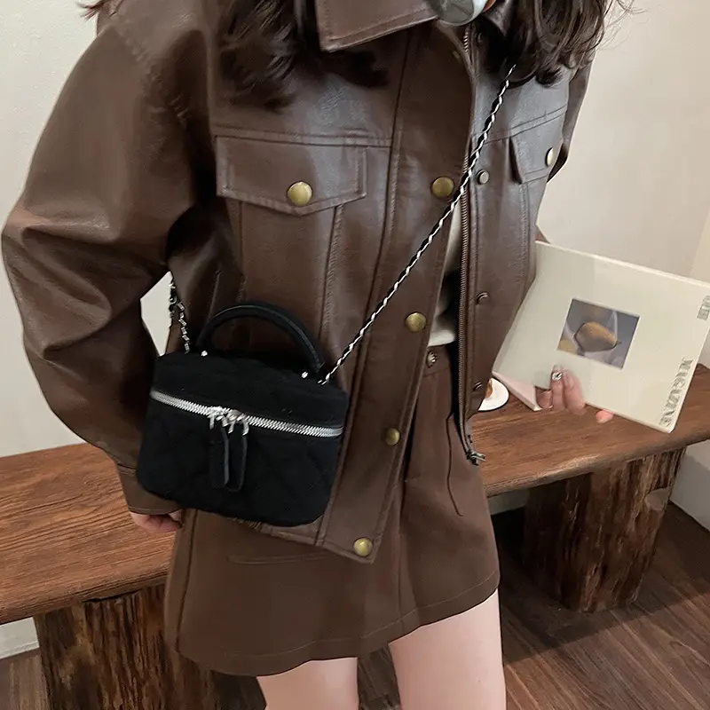 Brown Quilted Crossbody Bag with Chain for Women - Image 3
