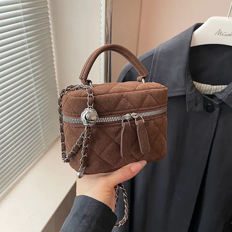 Brown Quilted Crossbody Bag with Chain for Women - Image 4