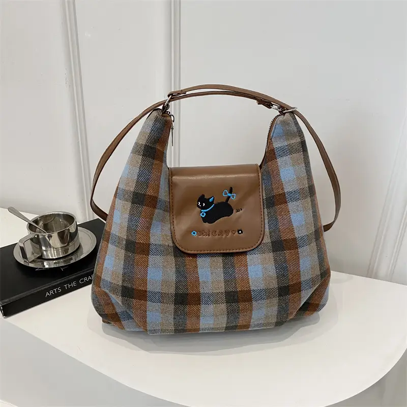 Korean Style Plaid Cartoon Puppy Backpack Bag Women 2024 - Image 3