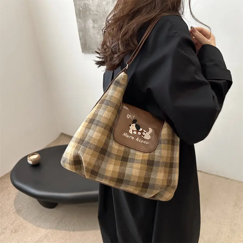 Korean Style Plaid Cartoon Puppy Backpack Bag Women 2024 - Image 4