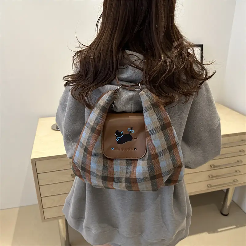 Korean Style Plaid Cartoon Puppy Backpack Bag Women 2024 - Image 5