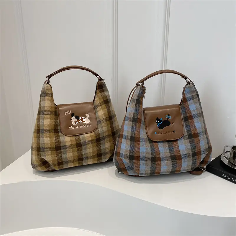 Korean Style Plaid Cartoon Puppy Backpack Bag Women 2024 - Image 6