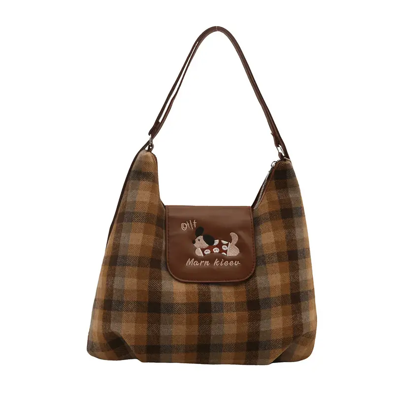 Korean Style Plaid Cartoon Puppy Backpack Bag Women 2024 - Image 7