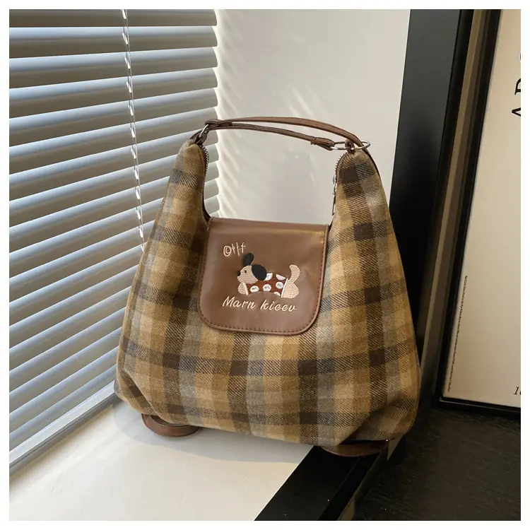Korean Style Plaid Cartoon Puppy Backpack Bag Women 2024 — feature 10