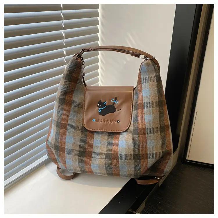 Korean Style Plaid Cartoon Puppy Backpack Bag Women 2024 — feature 11
