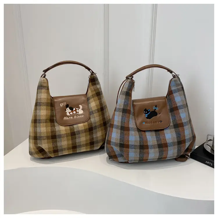 Korean Style Plaid Cartoon Puppy Backpack Bag Women 2024 — feature 12