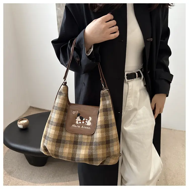 Korean Style Plaid Cartoon Puppy Backpack Bag Women 2024 — feature 13