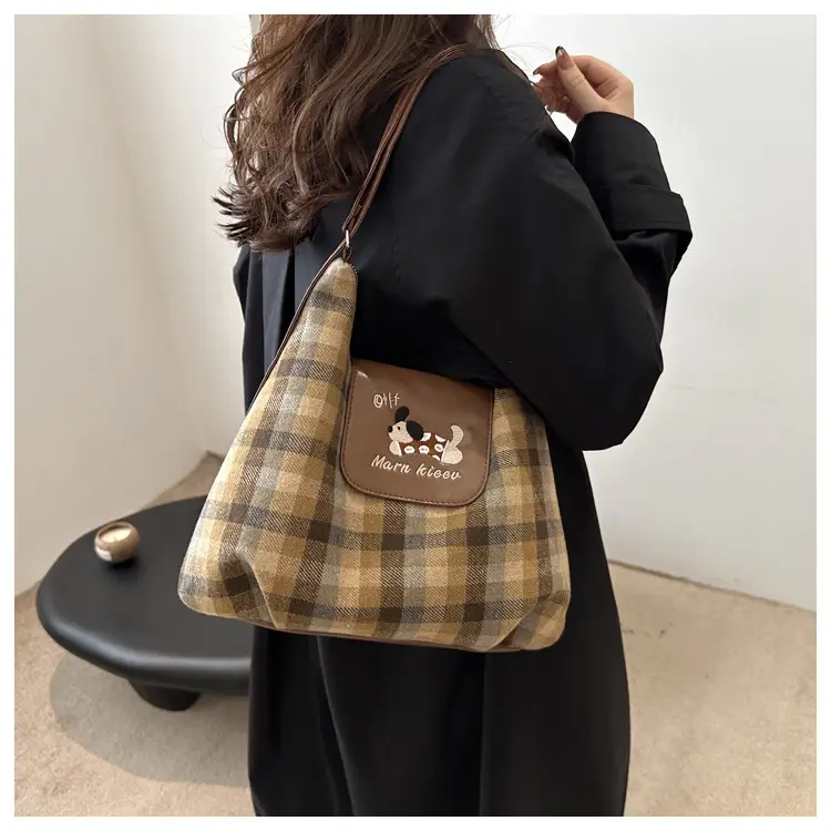 Korean Style Plaid Cartoon Puppy Backpack Bag Women 2024 — feature 14