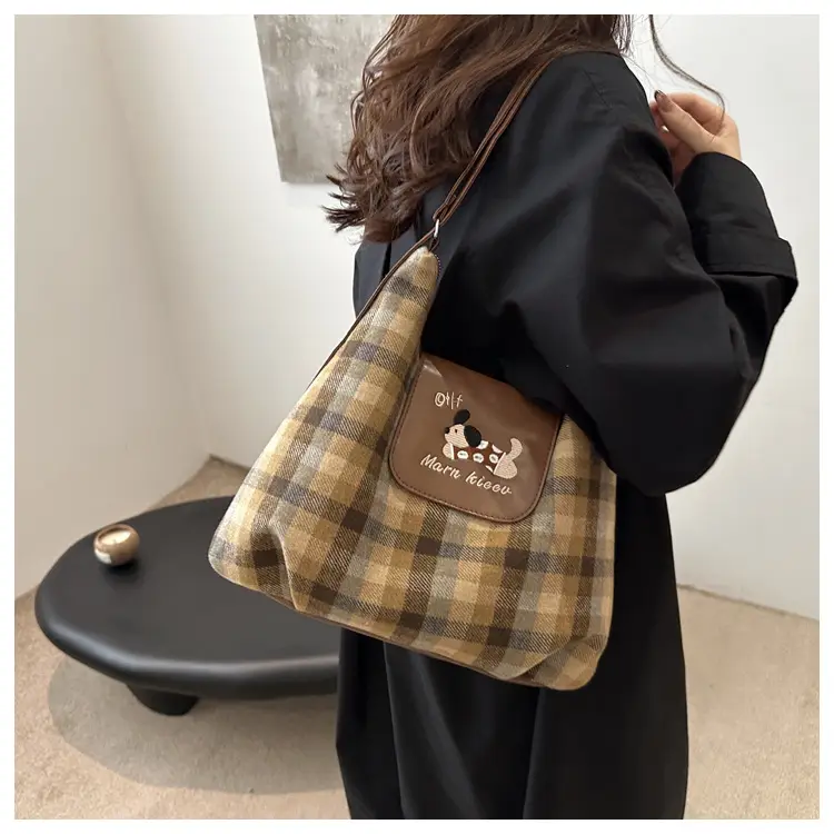 Korean Style Plaid Cartoon Puppy Backpack Bag Women 2024 — feature 15