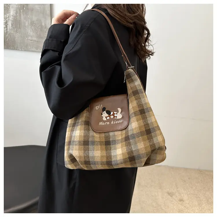 Korean Style Plaid Cartoon Puppy Backpack Bag Women 2024 — feature 16