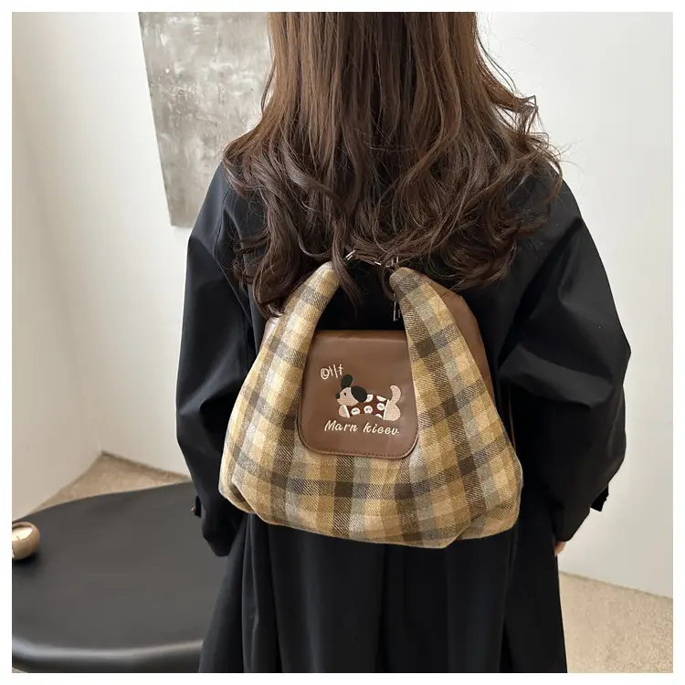 Korean Style Plaid Cartoon Puppy Backpack Bag Women 2024 — feature 18
