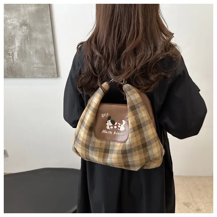 Korean Style Plaid Cartoon Puppy Backpack Bag Women 2024 — feature 19