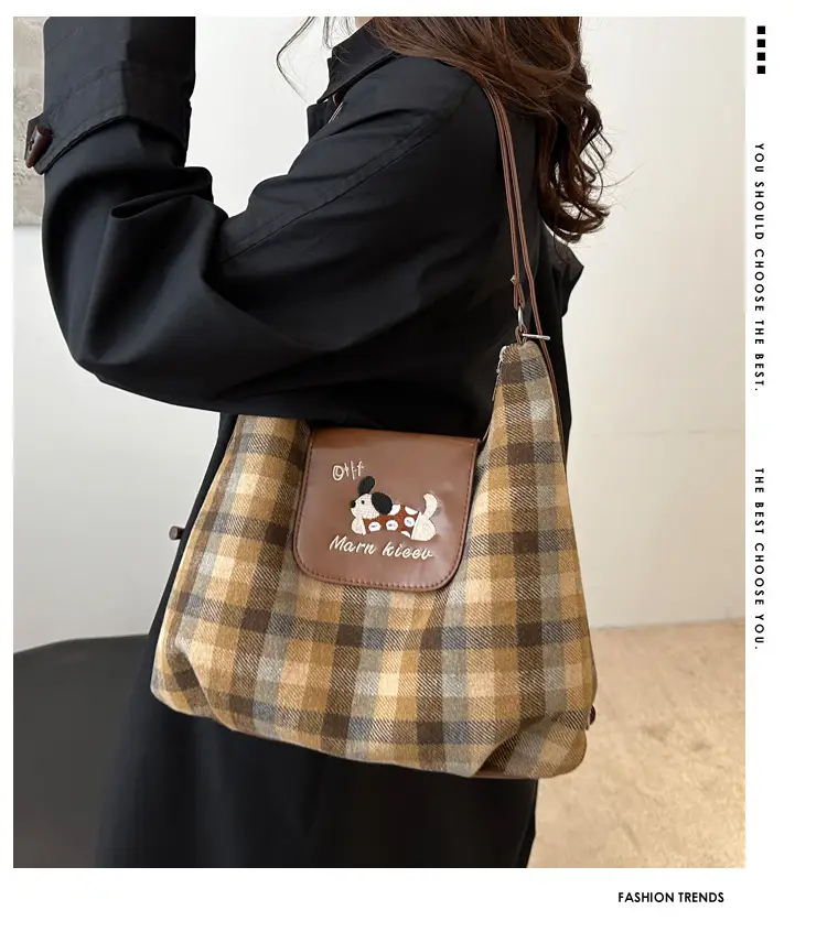 Korean Style Plaid Cartoon Puppy Backpack Bag Women 2024 — feature 2