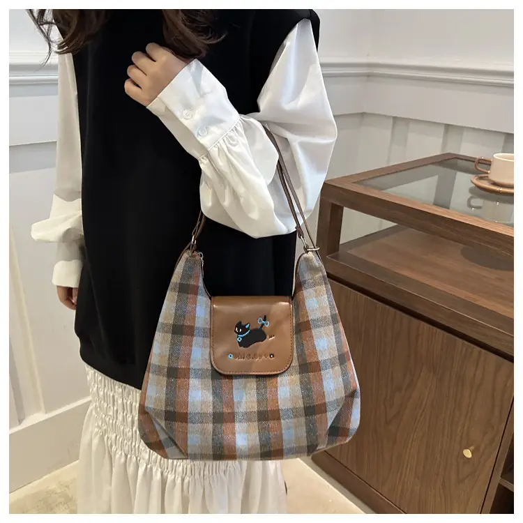 Korean Style Plaid Cartoon Puppy Backpack Bag Women 2024 — feature 21