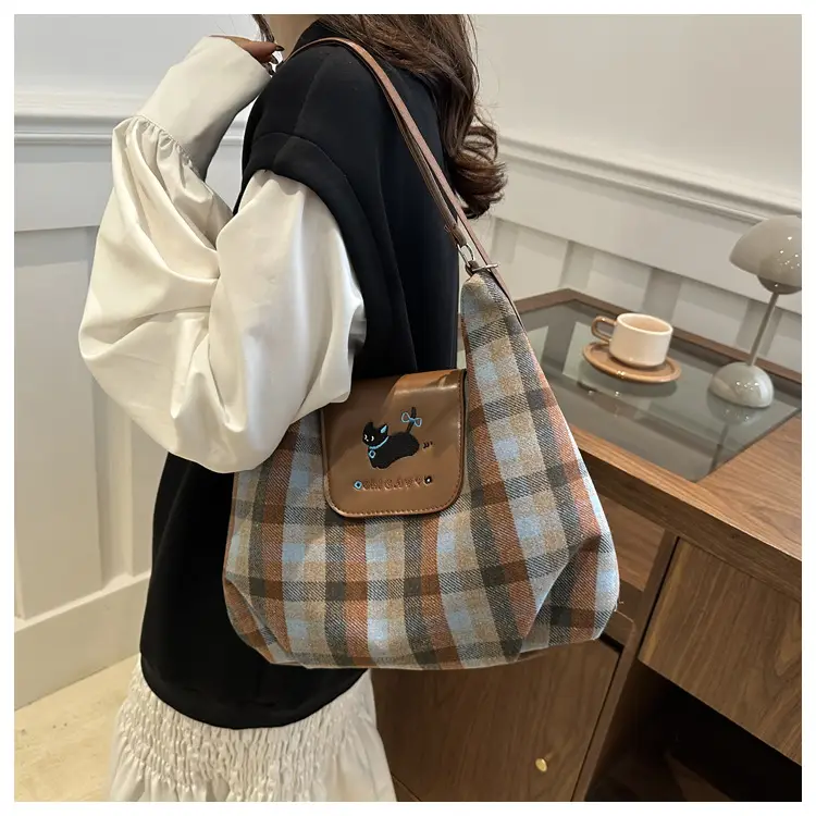 Korean Style Plaid Cartoon Puppy Backpack Bag Women 2024 — feature 24