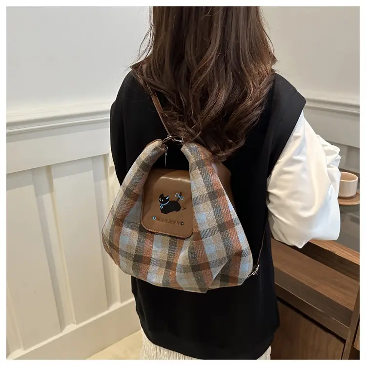 Korean Style Plaid Cartoon Puppy Backpack Bag Women 2024 — feature 27