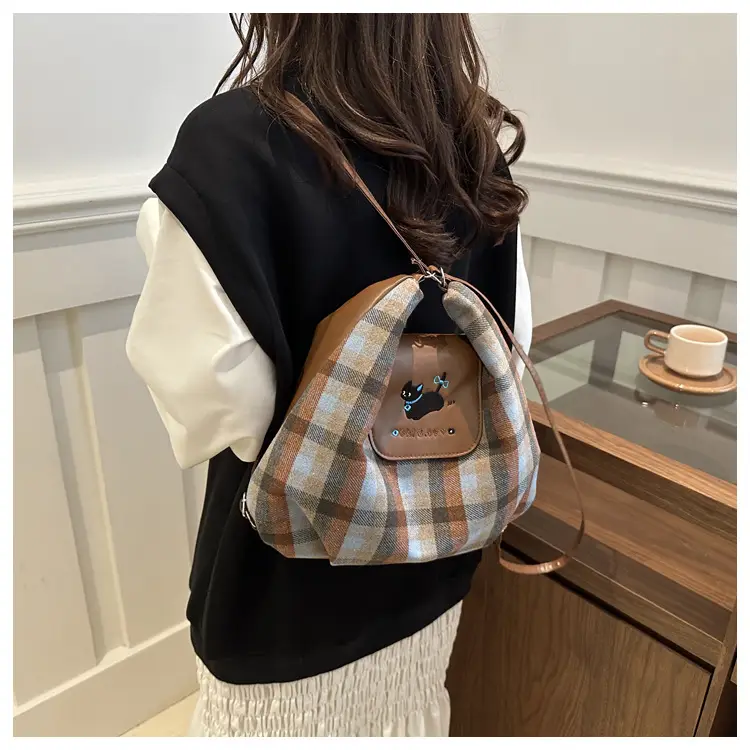 Korean Style Plaid Cartoon Puppy Backpack Bag Women 2024 — feature 28