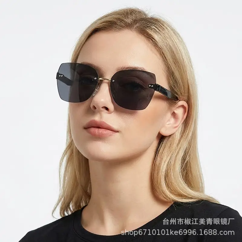 Women Rimless Sunglasses Anti-UV European American Trendy Driving Sunglasses - Image 8