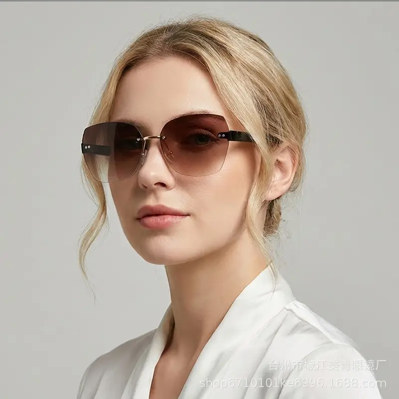 Women Rimless Sunglasses Anti-UV European American Trendy Driving Sunglasses - Image 9