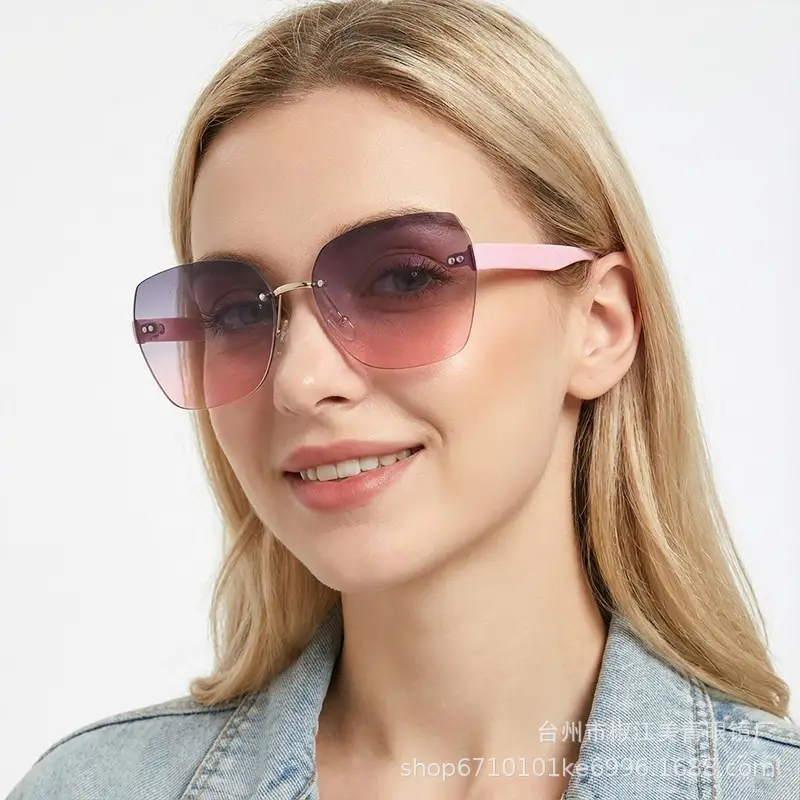 Women Rimless Sunglasses Anti-UV European American Trendy Driving Sunglasses - Image 10