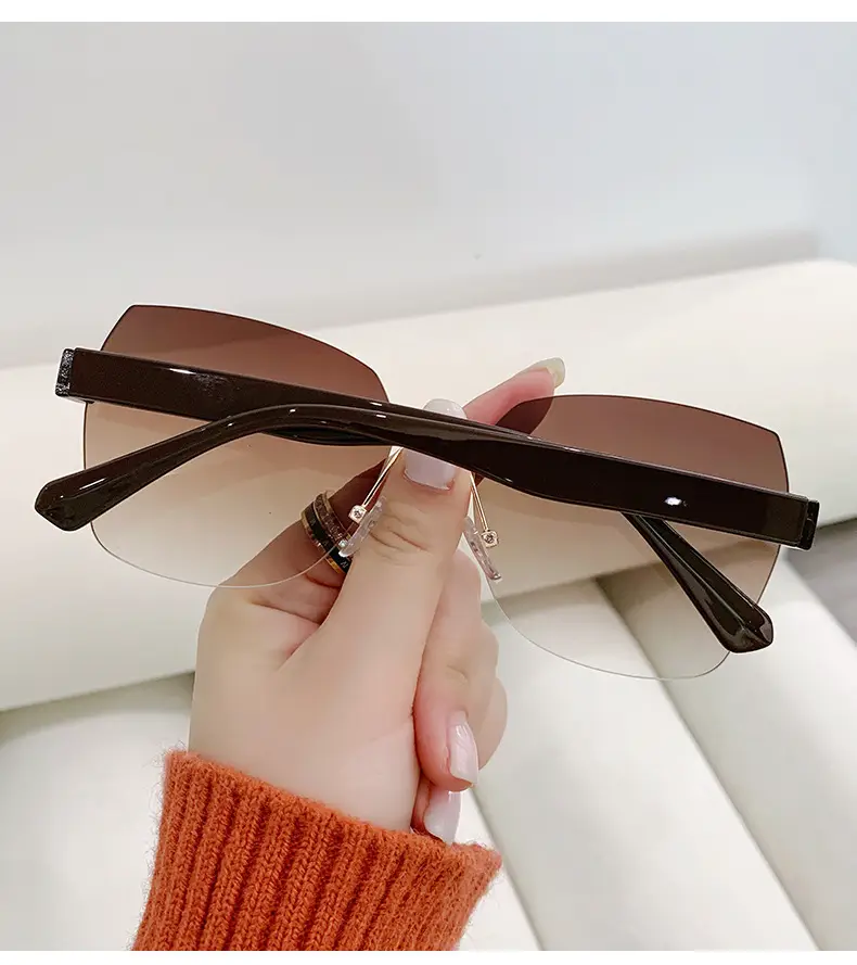 Women Rimless Sunglasses Anti-UV European American Trendy Driving Sunglasses β feature 10