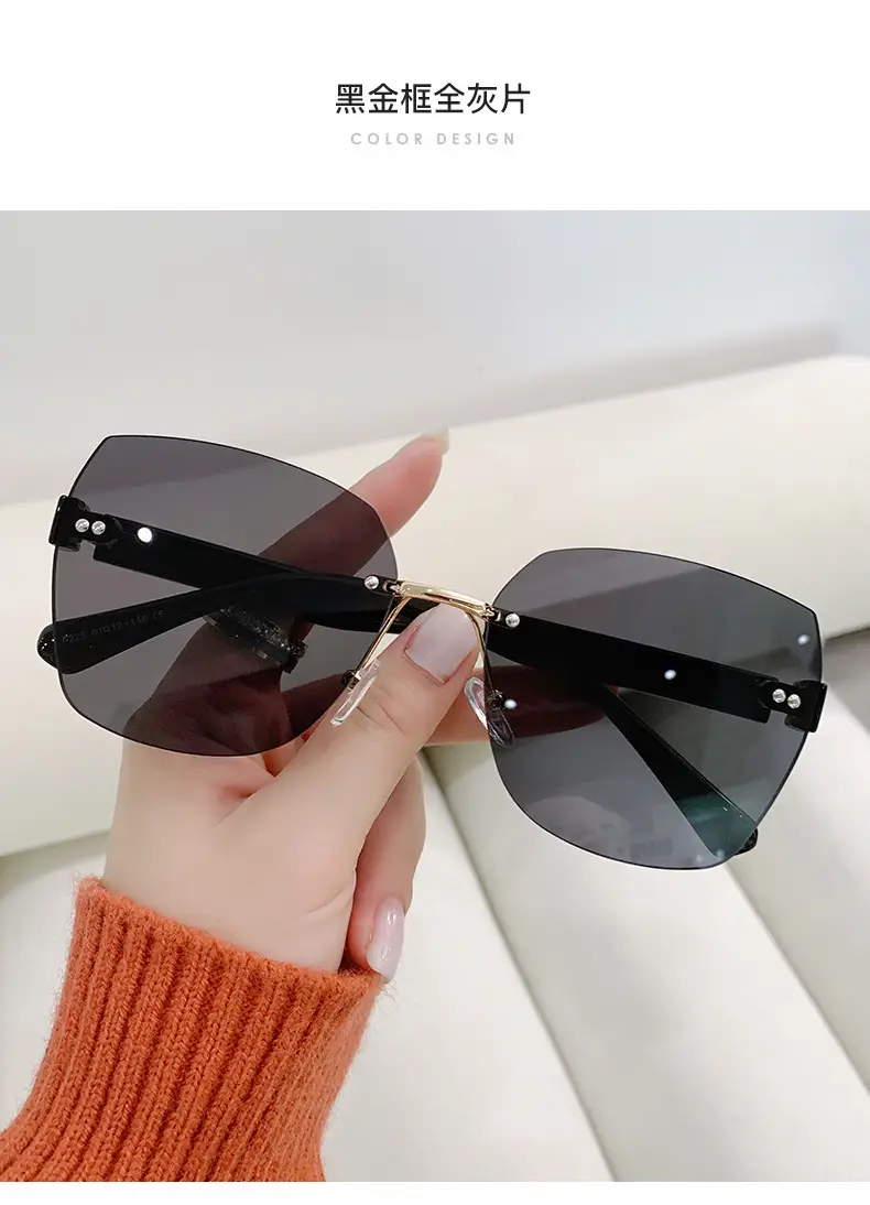 Women Rimless Sunglasses Anti-UV European American Trendy Driving Sunglasses β feature 11