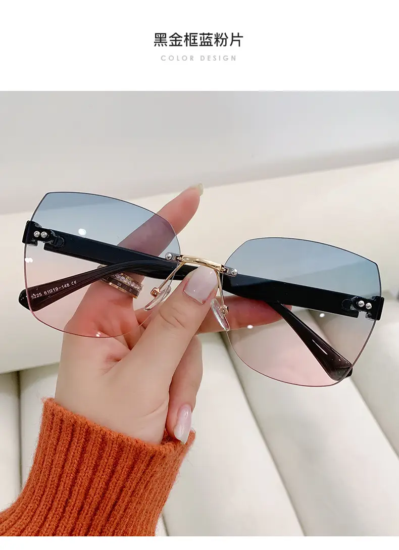 Women Rimless Sunglasses Anti-UV European American Trendy Driving Sunglasses β feature 13
