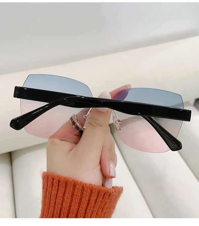 Women Rimless Sunglasses Anti-UV European American Trendy Driving Sunglasses β feature 14