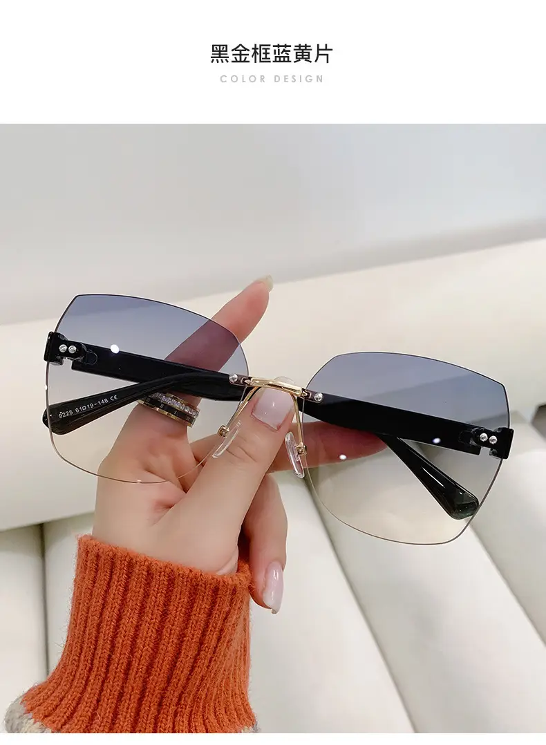 Women Rimless Sunglasses Anti-UV European American Trendy Driving Sunglasses β feature 15