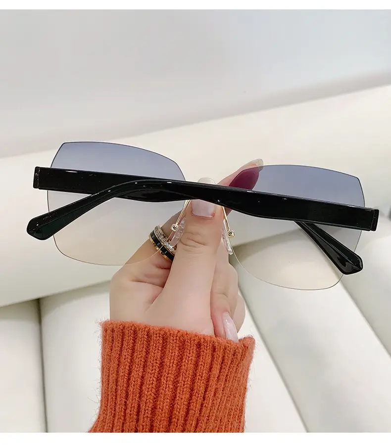 Women Rimless Sunglasses Anti-UV European American Trendy Driving Sunglasses β feature 16