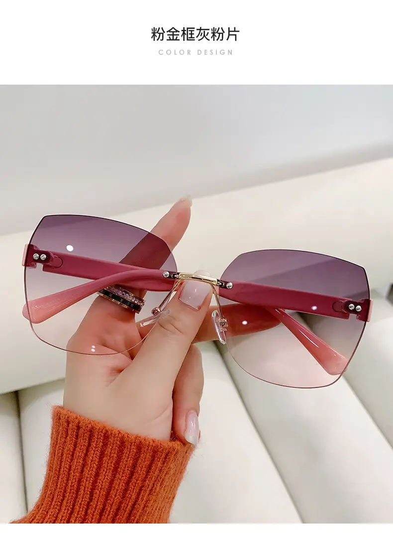 Women Rimless Sunglasses Anti-UV European American Trendy Driving Sunglasses β feature 17
