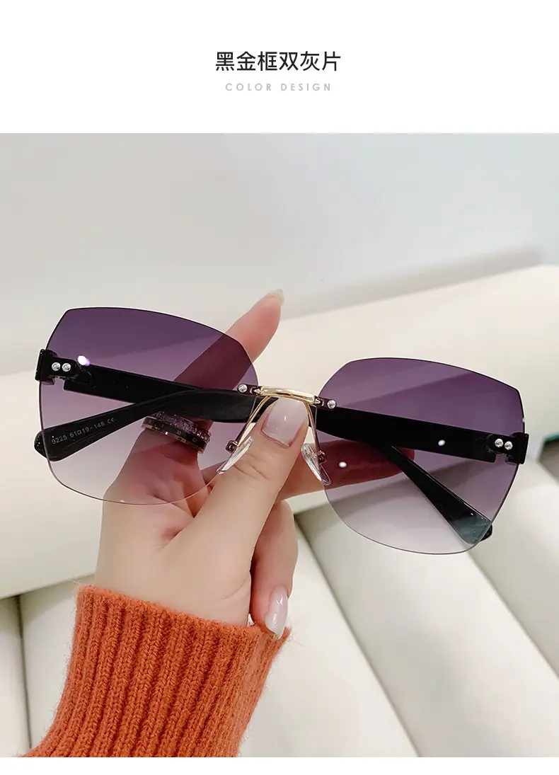 Women Rimless Sunglasses Anti-UV European American Trendy Driving Sunglasses β feature 19