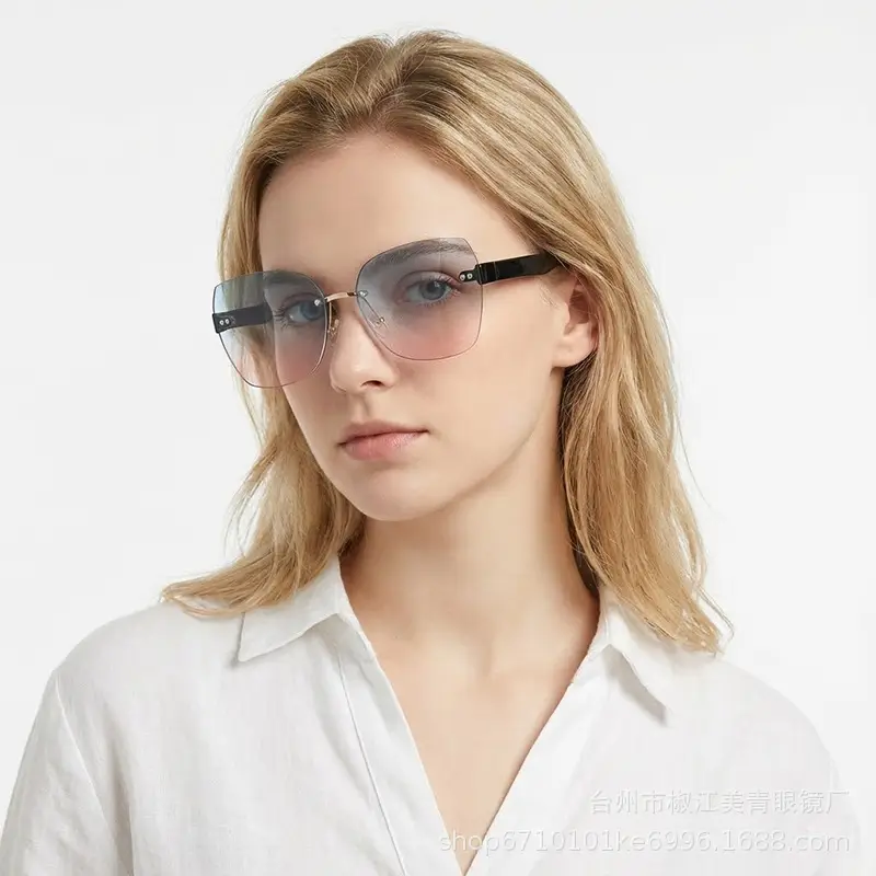Women Rimless Sunglasses Anti-UV European American Trendy Driving Sunglasses β feature 4